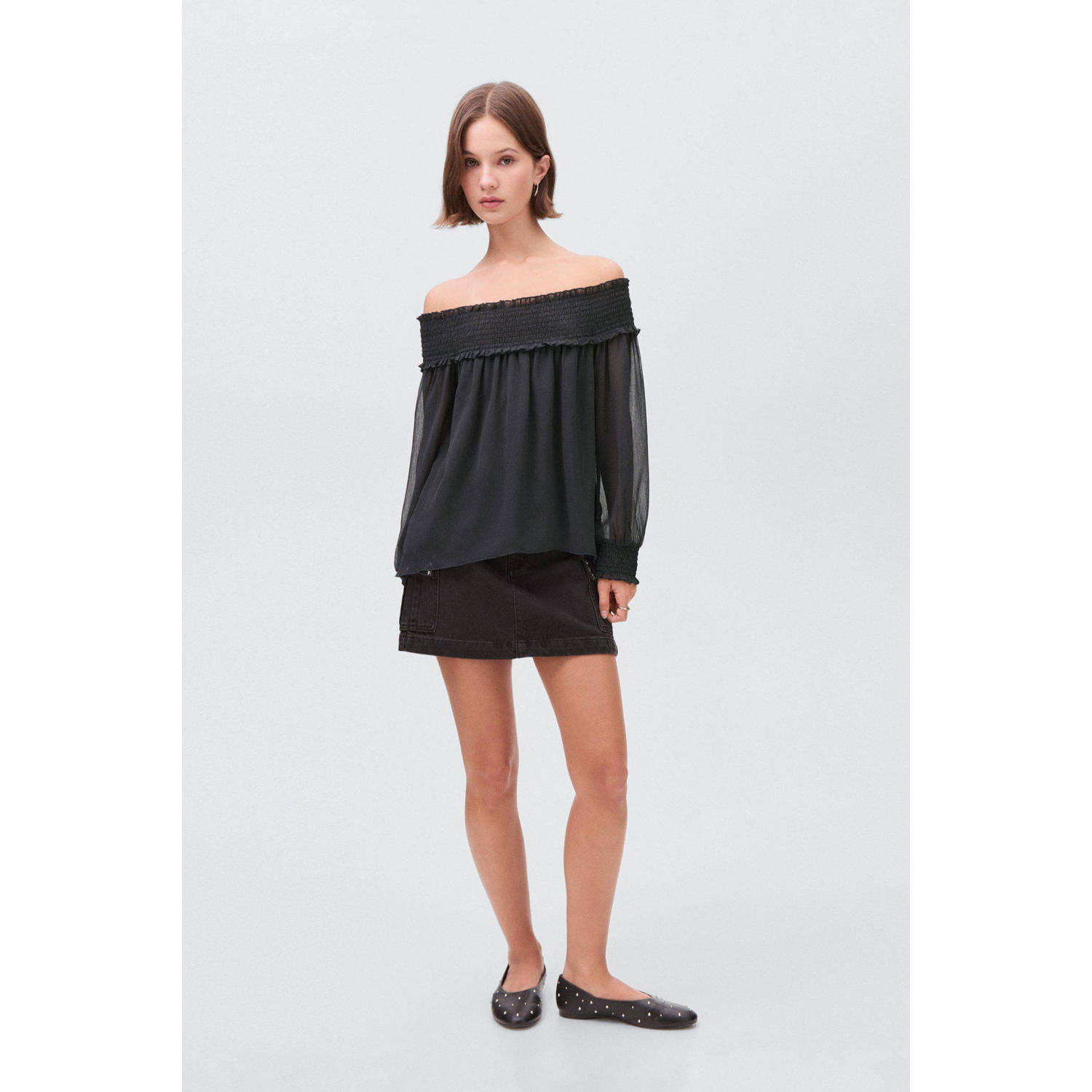MANGO TEEN off shoulder top antraciet