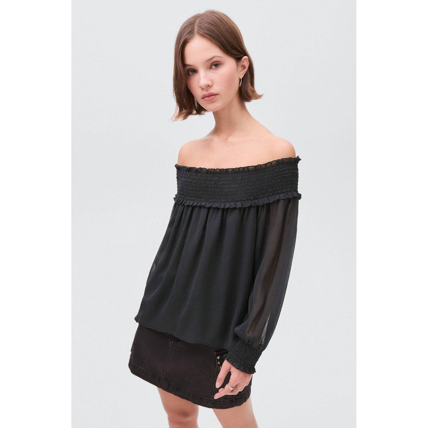 MANGO TEEN off shoulder top antraciet