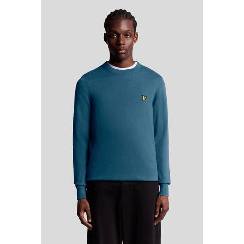 Lyle & Scott pullover met wol fijn gebreid petrol afbeelding