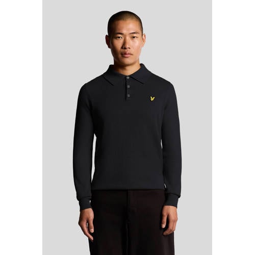 Lyle & Scott trui met wol fijn gebreid donkerblauw afbeelding