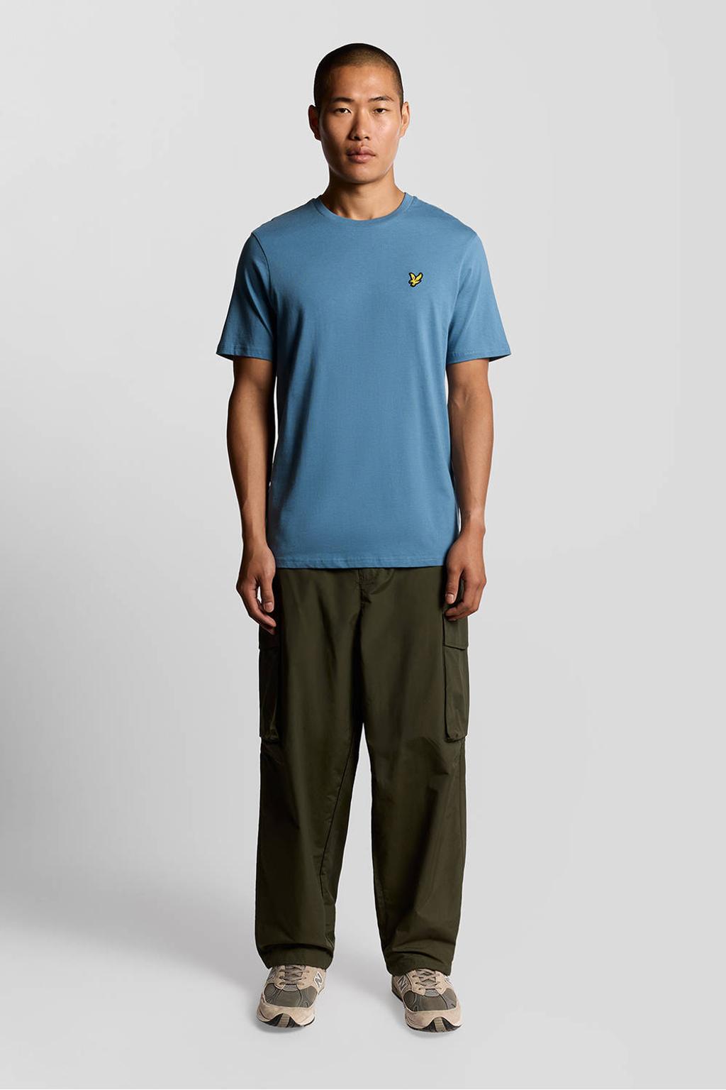 Blauwe heren Lyle & Scott regular T-shirt van katoen met effen, korte mouwen en ronde hals