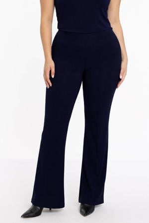 travelstof high waist flared broek blauw