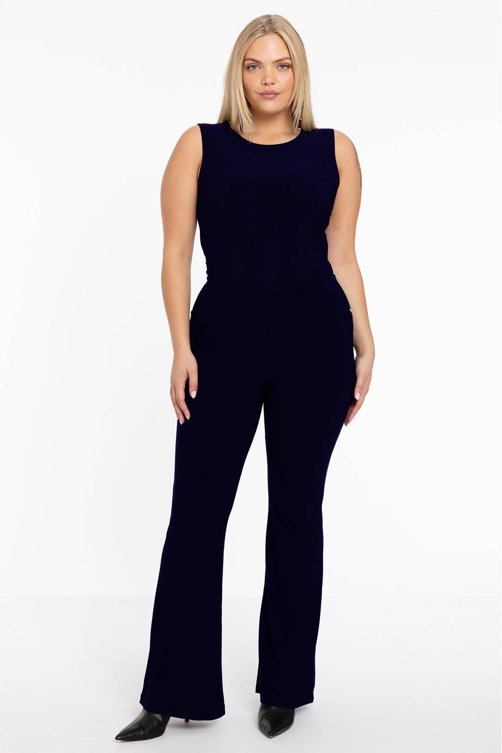 YOEK travelstof high waist flared broek blauw