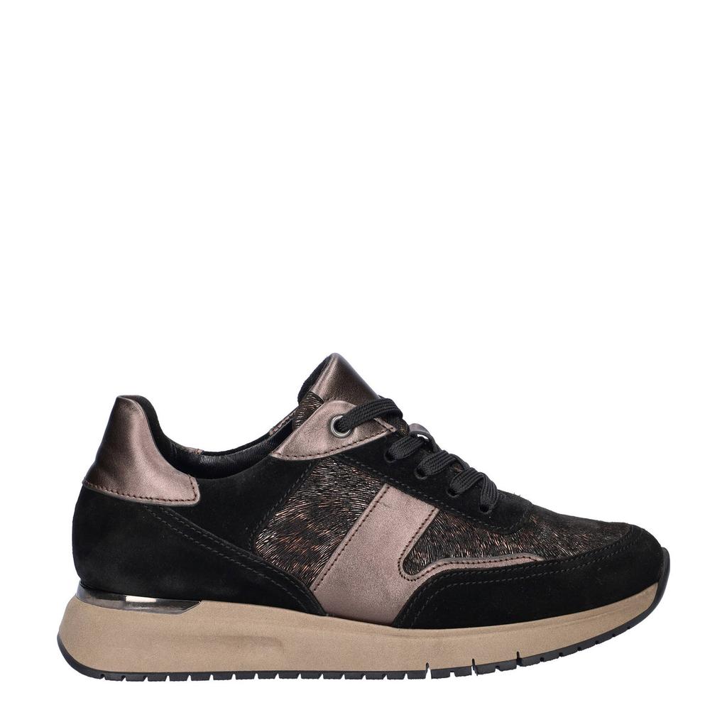 Zwart en bronzen dames Gabor Comfort Optifit suède sneakers met veters