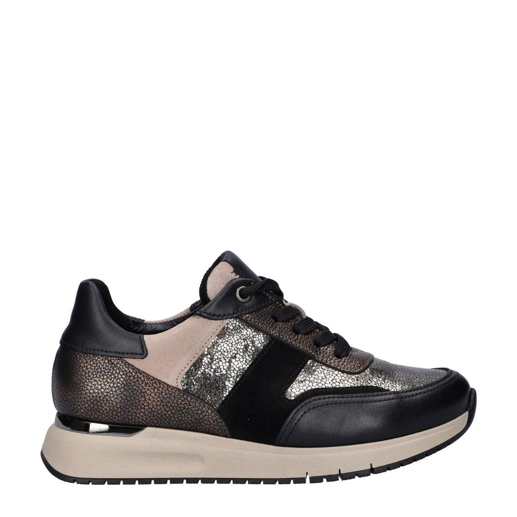 Zwart, brons en zilverkleurige dames Gabor Comfort Optifit leren sneakers met veters