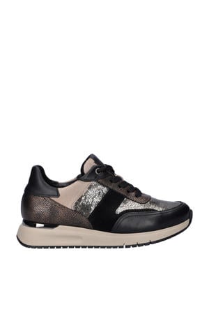 Comfort Optifit leren sneakers zwart/brons/zilver