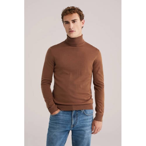 WE Fashion wollen coltrui fijn gebreid bruin afbeelding