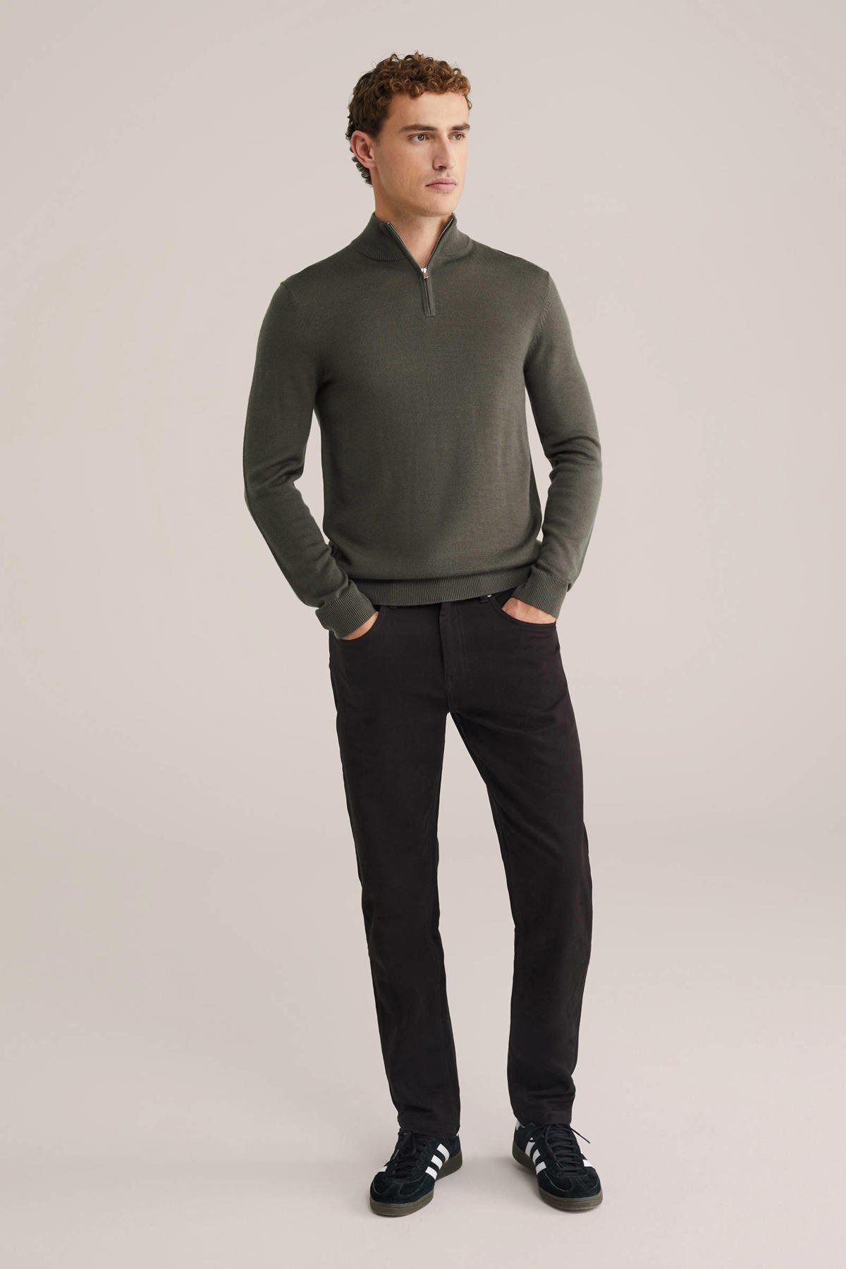 WE Fashion gebreide trui met wol grijsgroen wehkamp