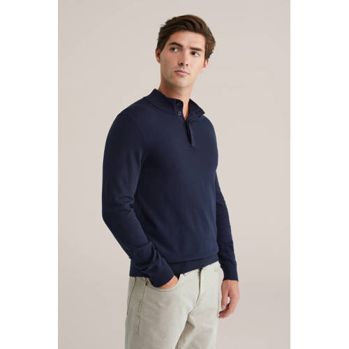 WE Fashion trui fijn gebreid donkerblauw afbeelding
