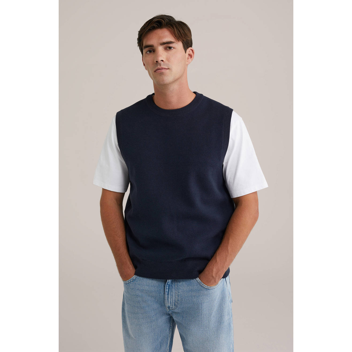 WE Fashion spencer gebreid donkerblauw