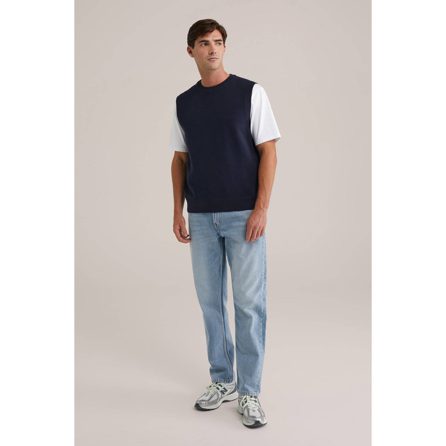 WE Fashion spencer gebreid donkerblauw