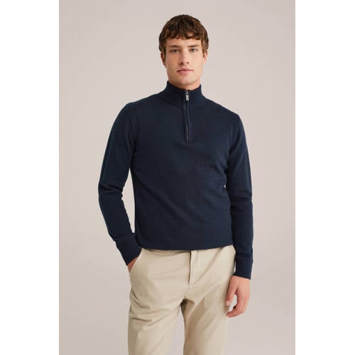 WE Fashion gebreide trui met wol donkerblauw afbeelding