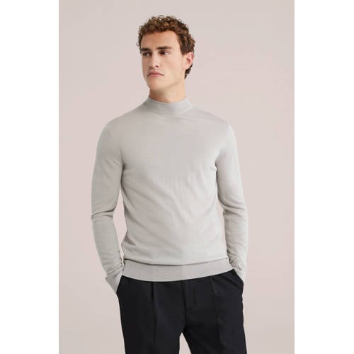 WE Fashion gebreide trui met wol grijs melange afbeelding