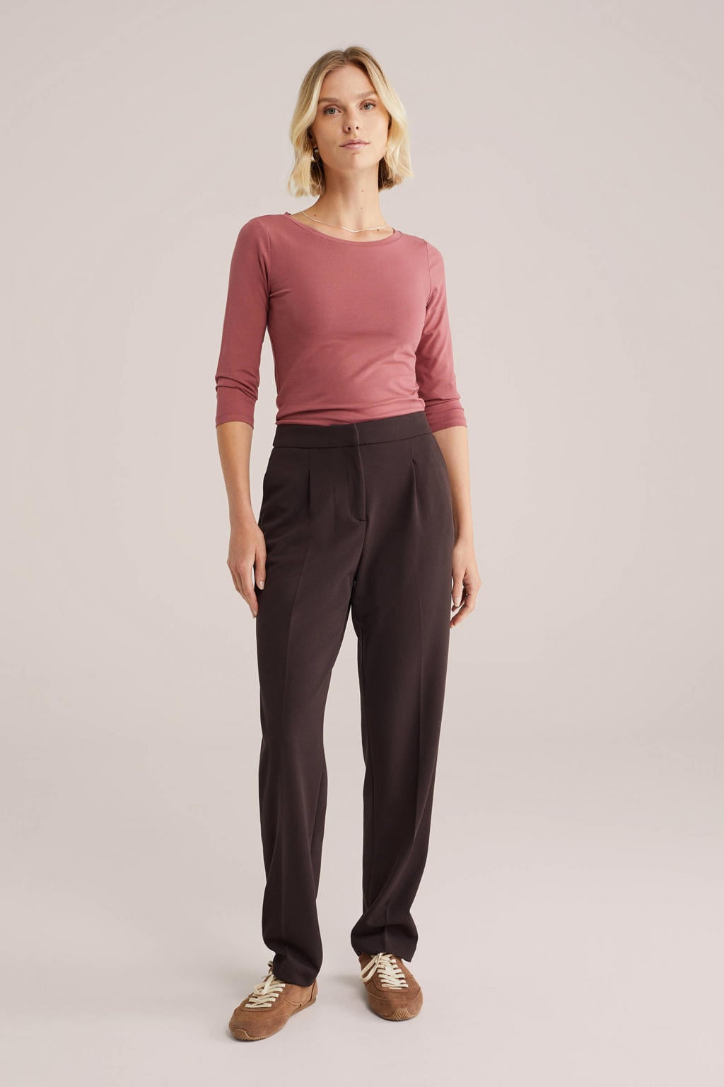 Zalmkleurige dames WE Fashion top met effen