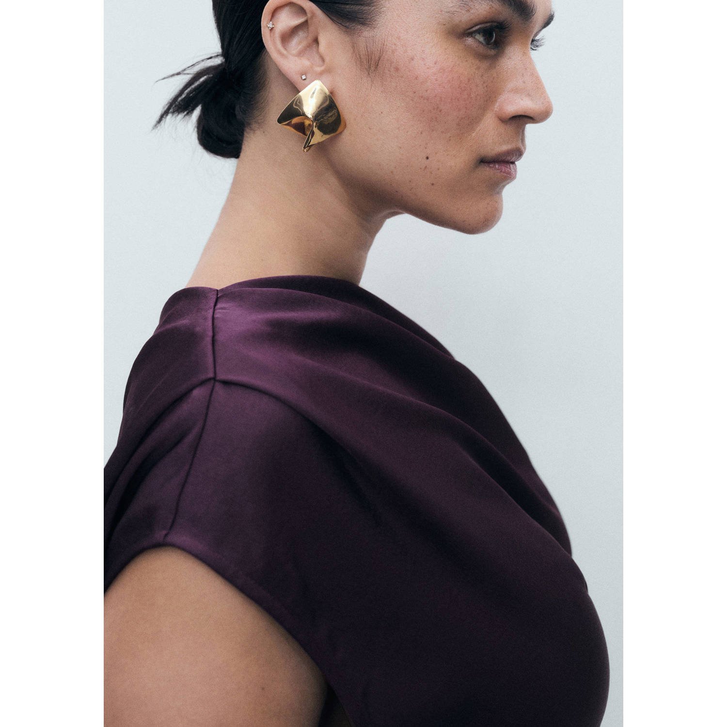 Mango satijnen one shoulder jurk donkerpaars