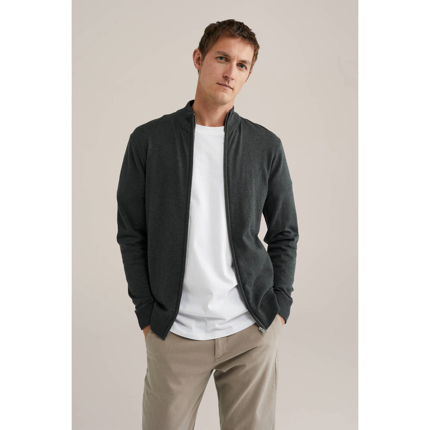WE Fashion gebreid vest grijsgroen