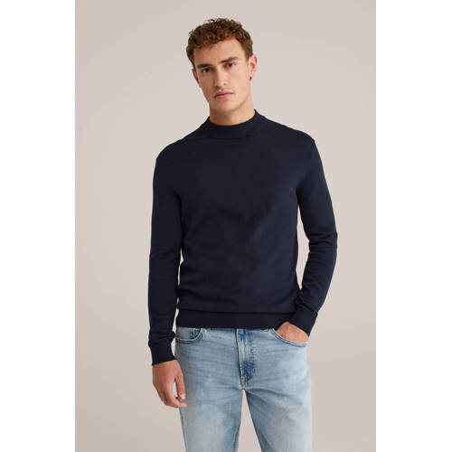 WE Fashion coltrui fijn gebreid donkerblauw afbeelding