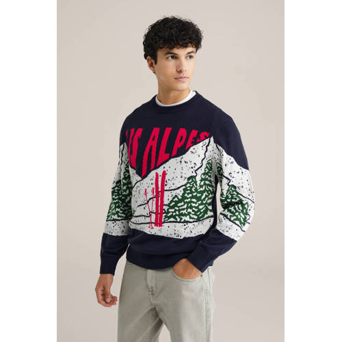 WE Fashion gebreide trui donkerblauw afbeelding