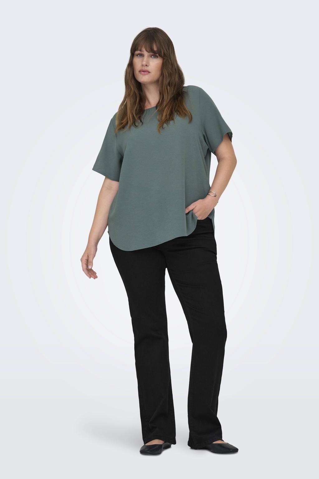 Zwarte dames ONLY CARMAKOMA flared jeans van denim met regular waist, rits- en knoopsluiting en effen