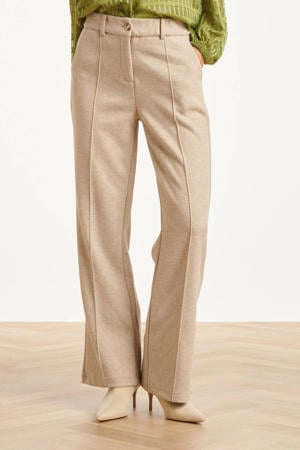 wide leg regular waist broek zand