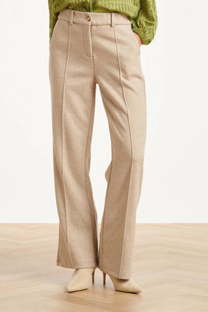 wide leg regular waist broek zand