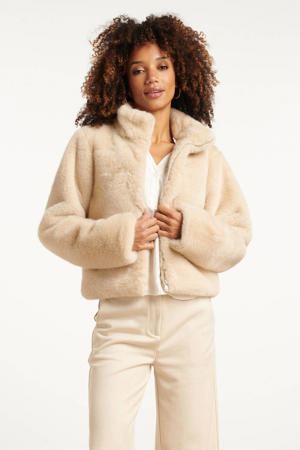 faux fur jas zand
