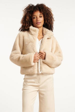 faux fur jas zand