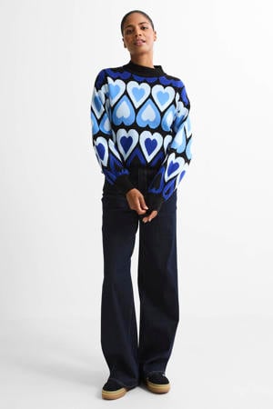 trui met hartjes blauw