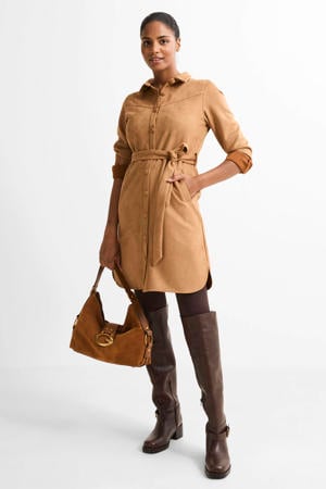 suede midi jurk bruin