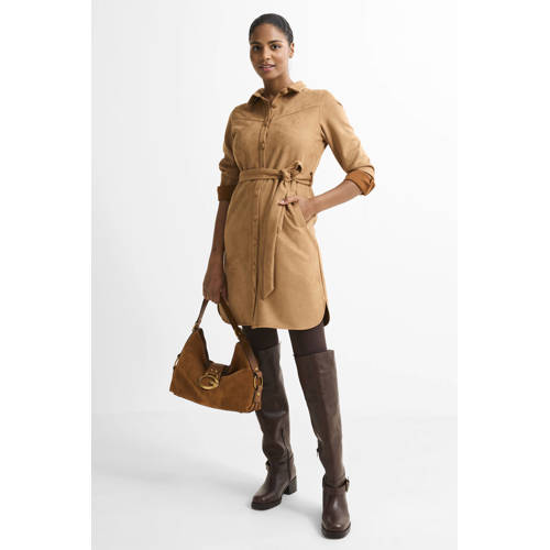 Smashed Lemon suede midi jurk bruin afbeelding