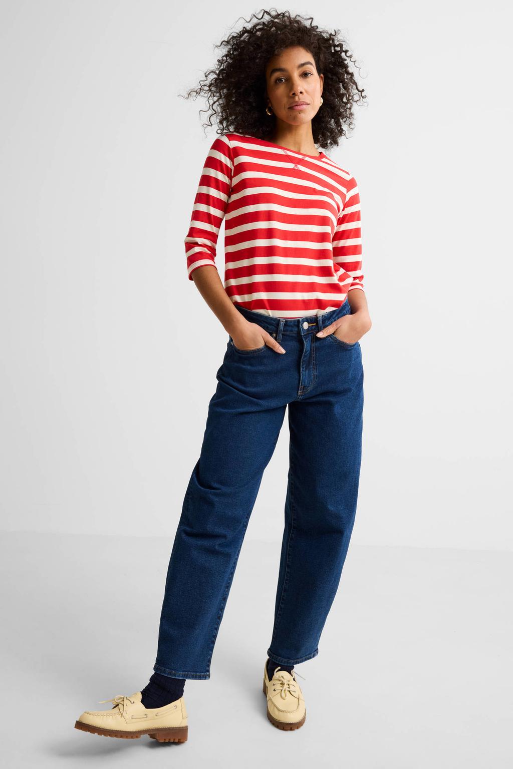 Dark blue denim dames Anytime barrel jeans van stretchdenim met regular waist, rits- en knoopsluiting en effen