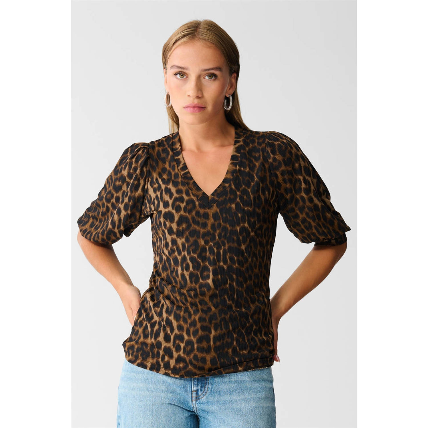 Shoeby top bruin rib gebreid