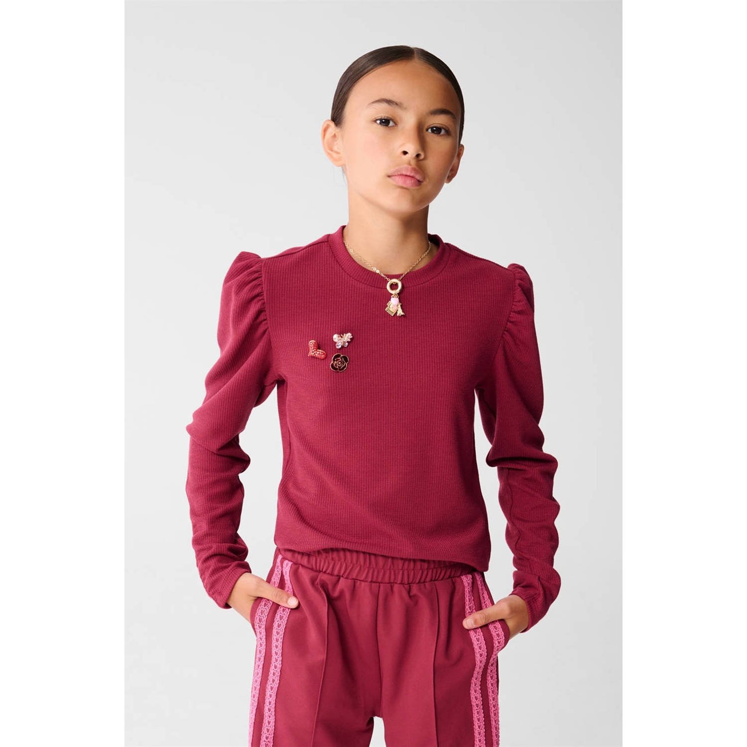Shoeby longsleeve donkerrood rib gebreid