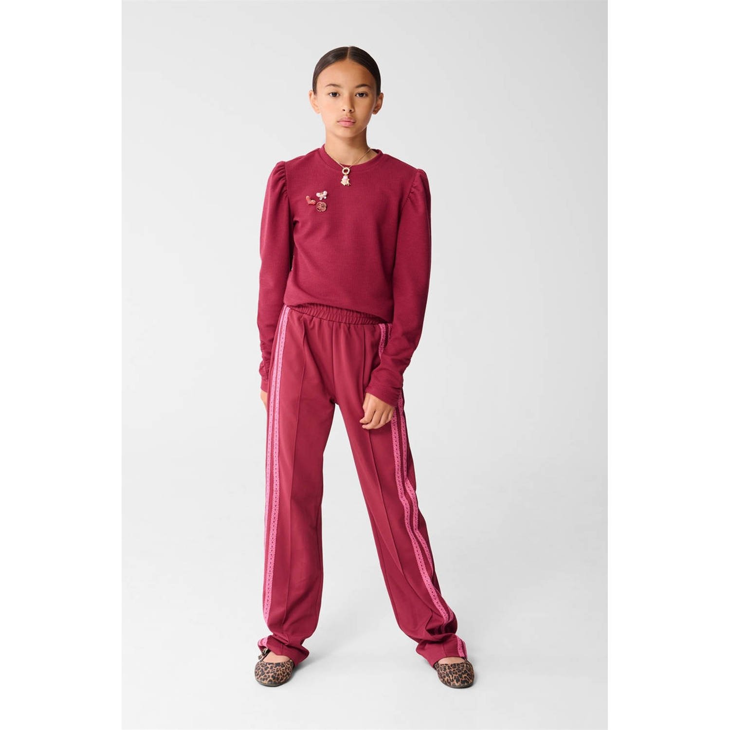 Shoeby longsleeve donkerrood rib gebreid