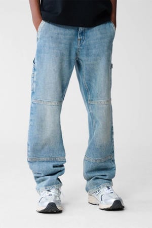 waist straight leg jeans light blue denim
