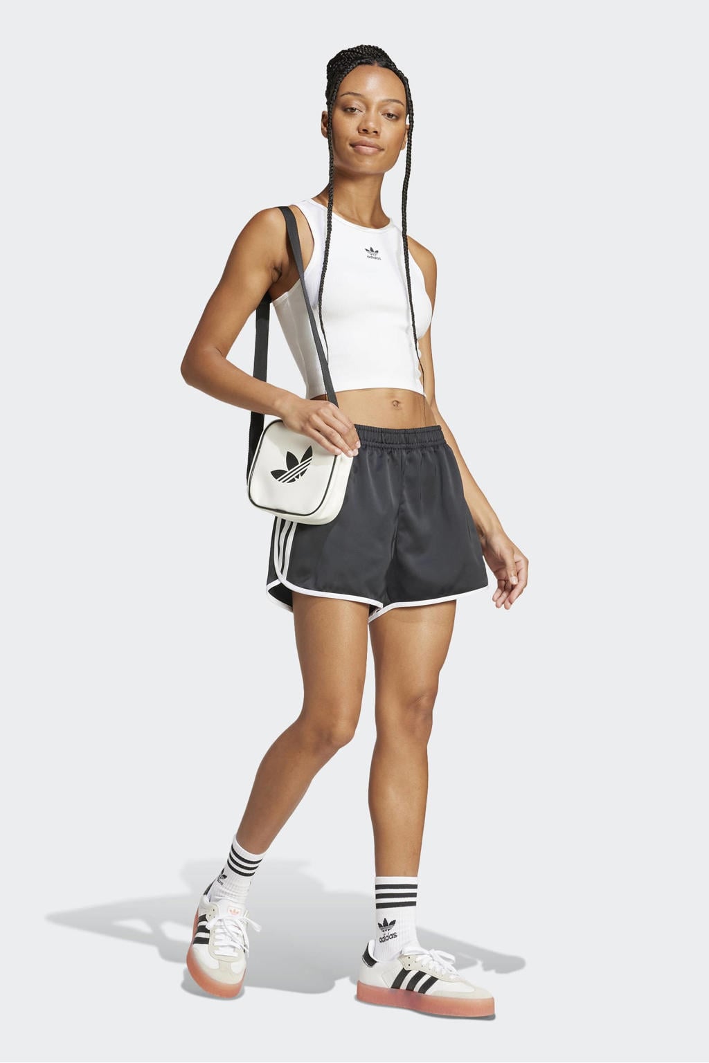 Witte dames adidas Originals singlet rib van viscose met effen en ronde hals
