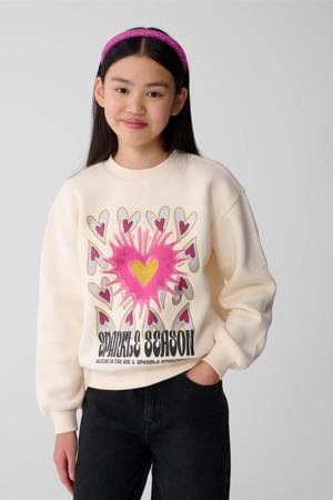 glitter sweater met printopdruk ecru