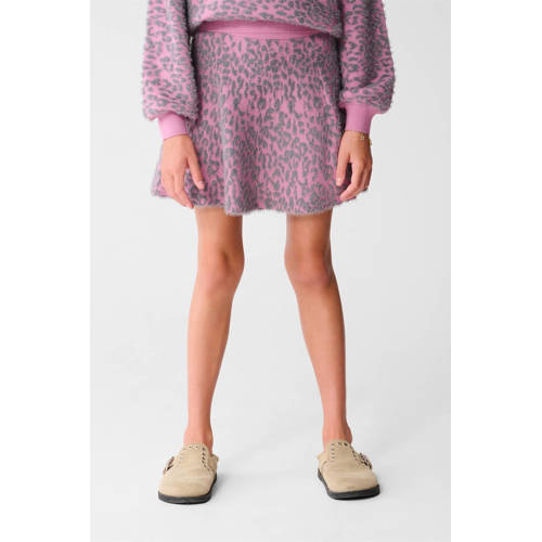 Shoeby midi rok gebreid met panterprint roze afbeelding