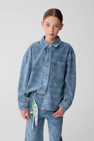 denim blouse met hartjes medium blue denim