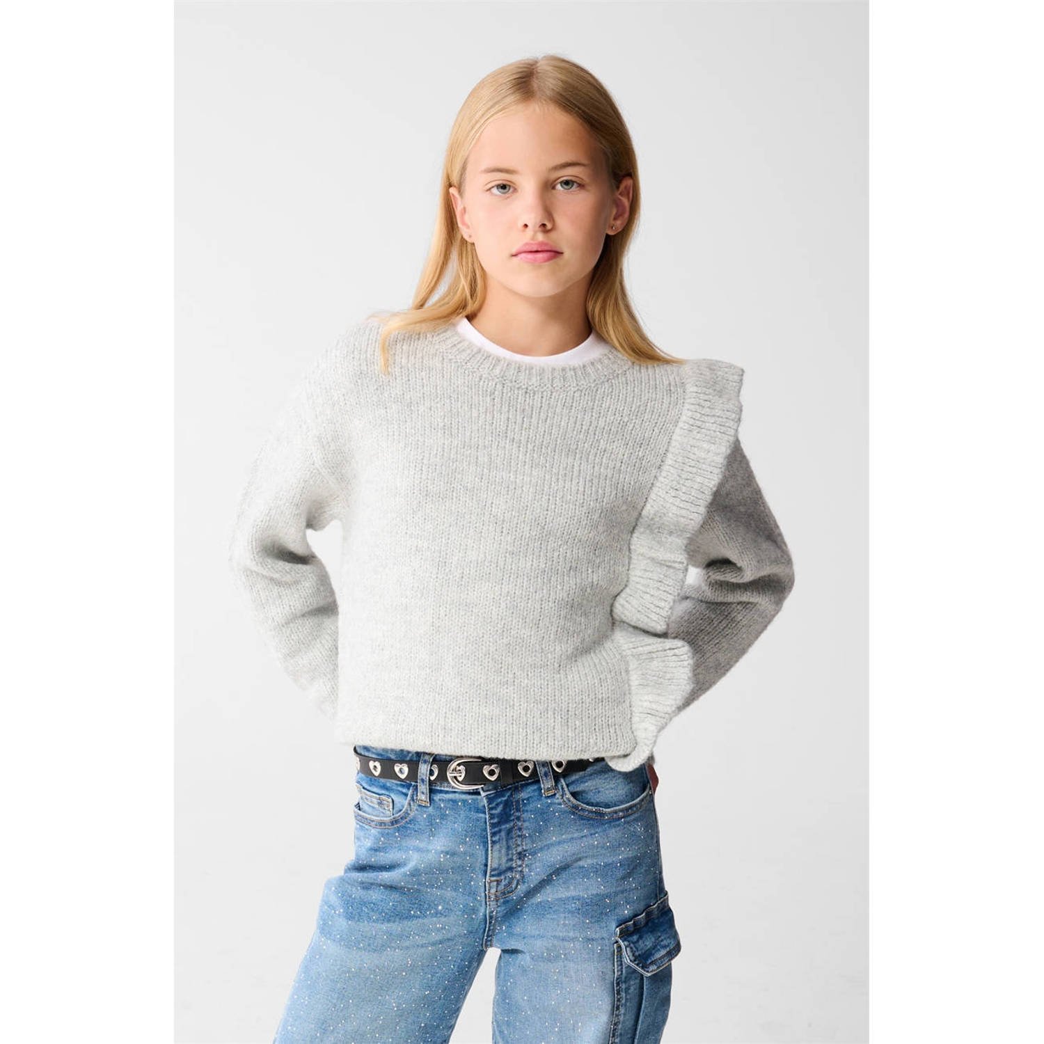 Shoeby trui lichtgrijs gebreid
