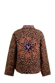 thumbnail: Bruine meisjes Shoeby jasje voor binnen van viscose met panterprint, lange mouwen, ronde hals en borduursels