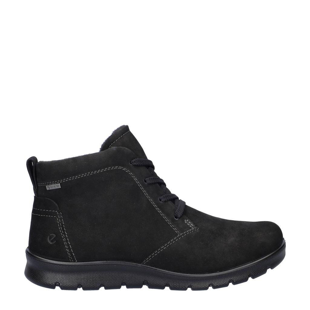 Zwarte dames Ecco Babbett gevoerde nubuck veterboots met rits- en vetersluiting