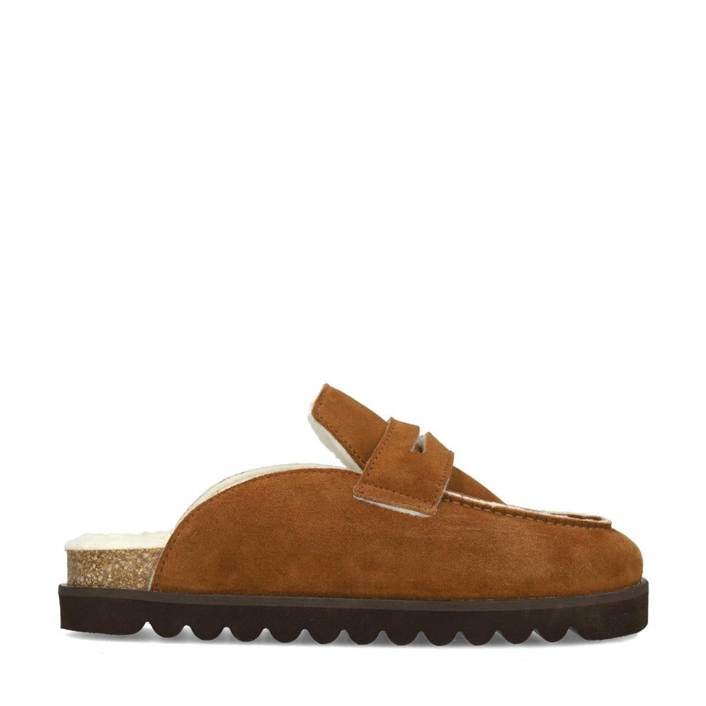 Cognackleurige dames Sacha gevoerde suède clogs