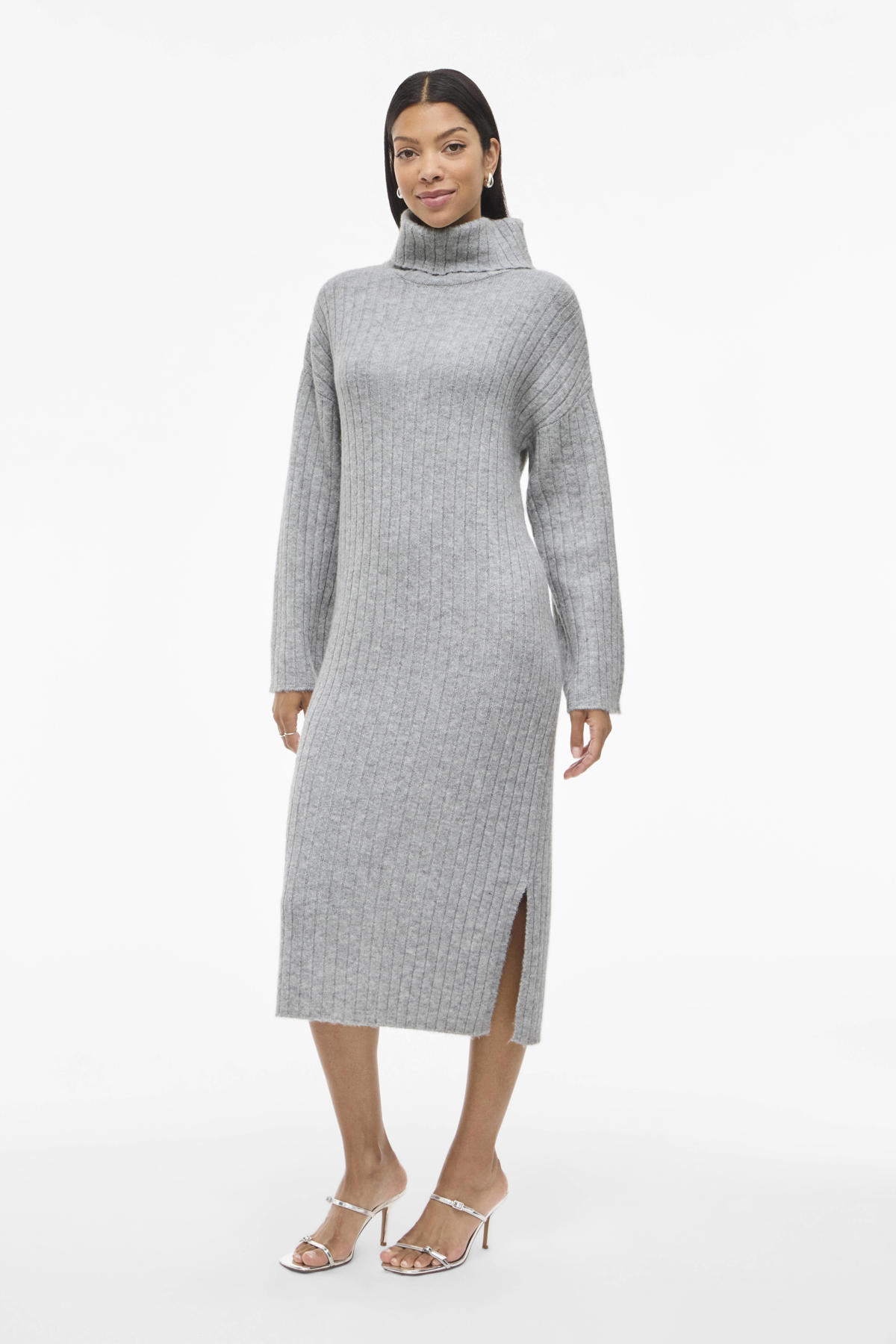 VILA jurk met col grijs melange wehkamp