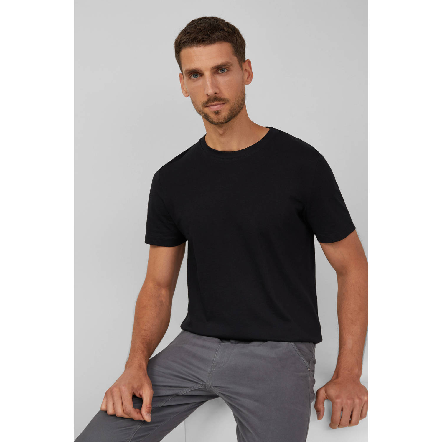 S.Oliver regular T-shirt zwart (set van 5)