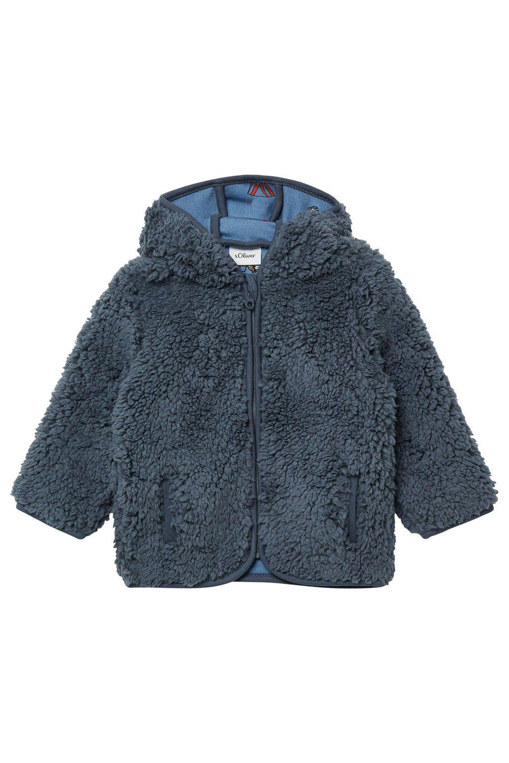 Antraciete meisjes s.Oliver teddy jas herfst van polyester met effen, lange mouwen, capuchon en ritssluiting