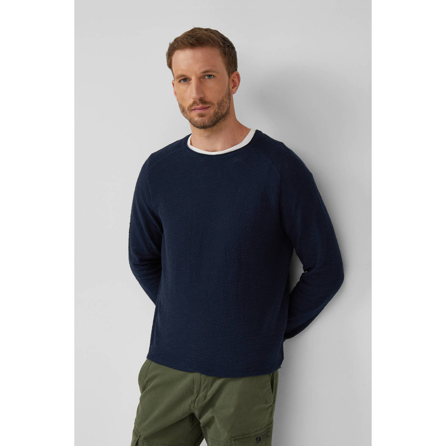 S.Oliver trui met ingebreid patroon donkerblauw