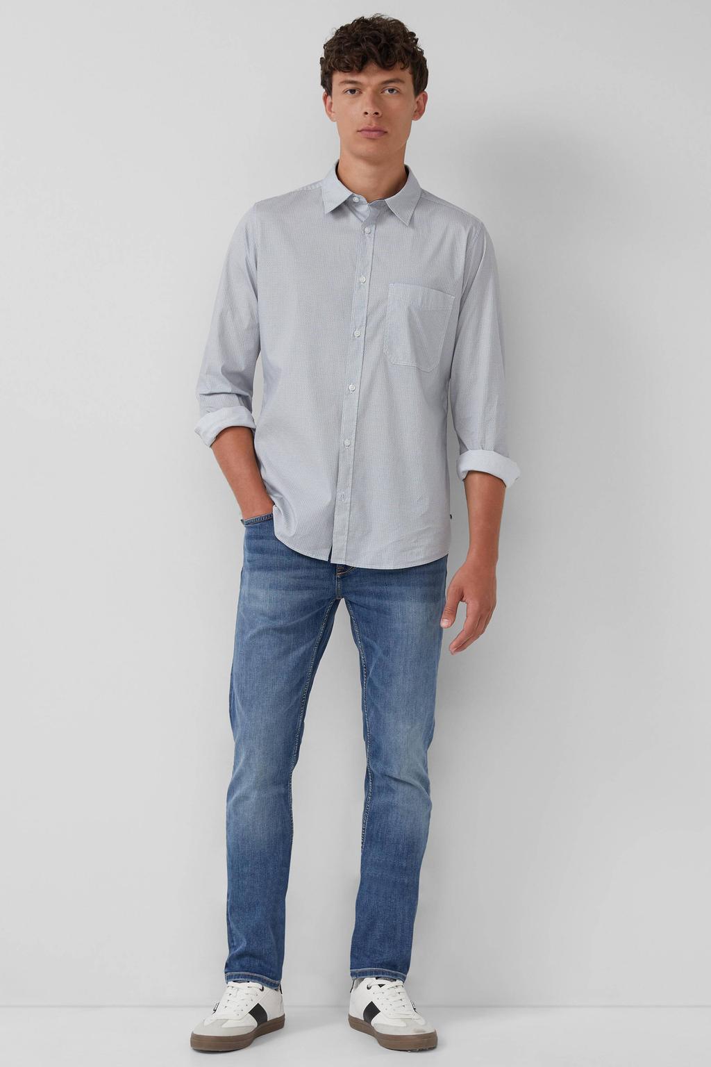 Grijze heren s.Oliver slim casual overhemd van katoen met lange mouwen en klassieke kraag
