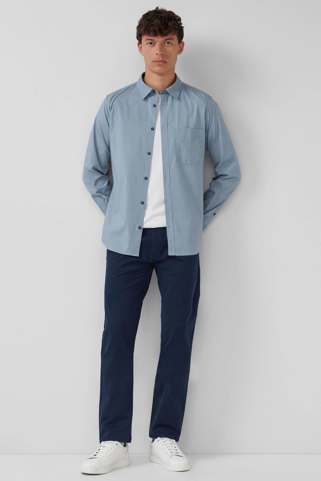 Lichtblauwe heren s.Oliver slim casual overhemd van katoen met lange mouwen en klassieke kraag