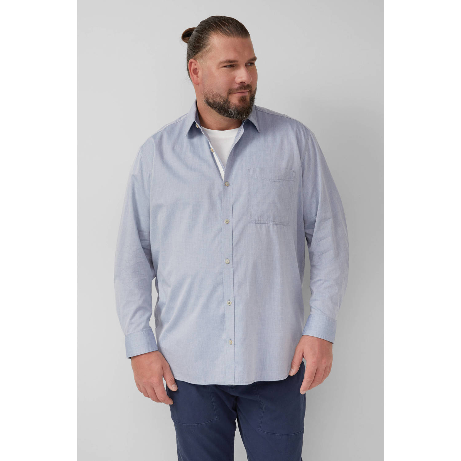 S.Oliver Big Size casual overhemd grijsblauw